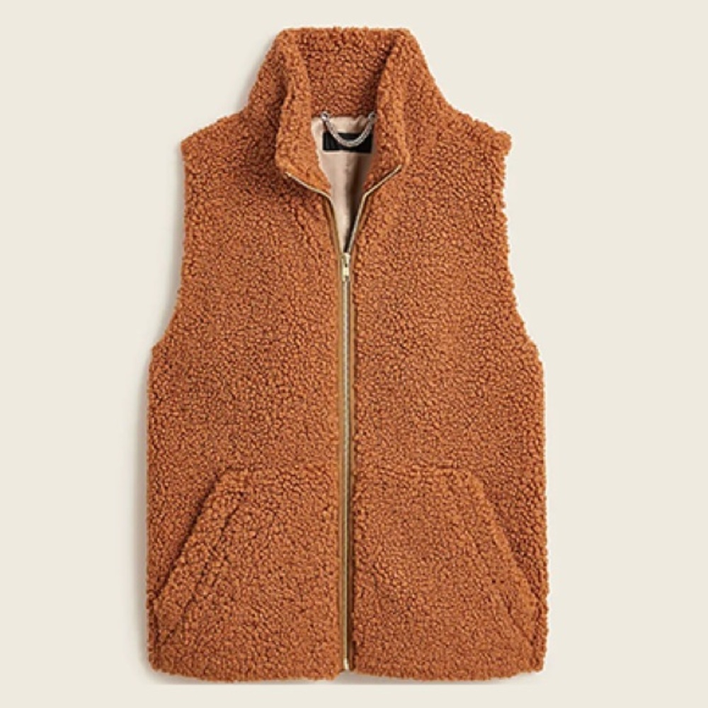 J.Crew Teddy sherpa vest in Warm Caramel